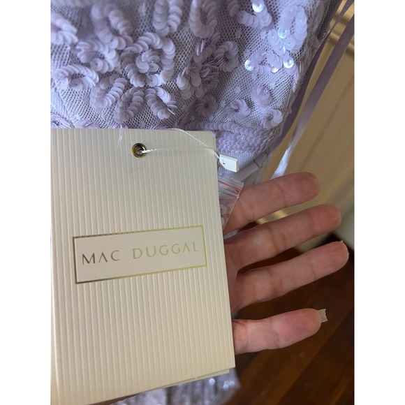 Mac Duggal 9195 Lavender Sequin Floral Lace Tiered Gown Ruffle Capelet Maxi - Picture 11 of 16